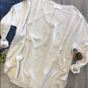 Off White/Light Grey Waffle Knit Thermal Top